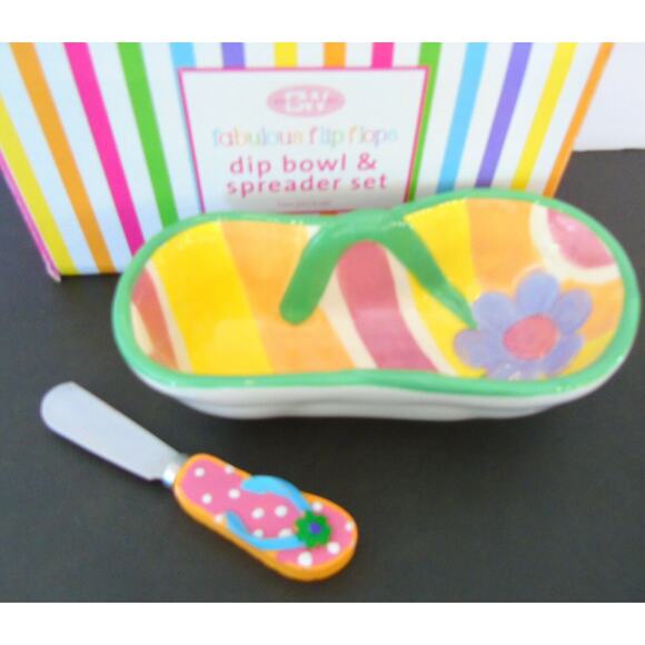 Boston Warehouse Dip Bowl Spreader Set Beach Luau Flip Flop Shape Appetizer Dish - Picture 3 of 5